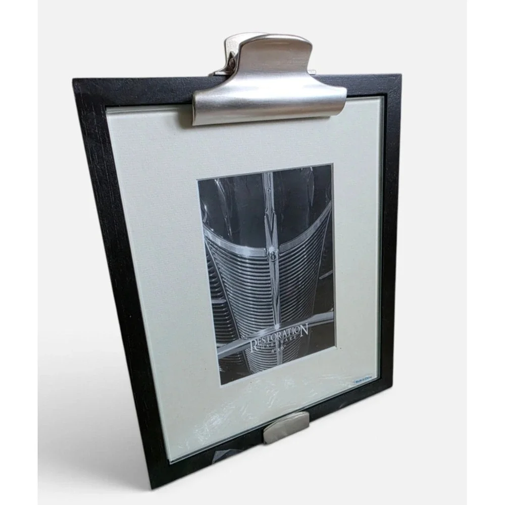 Pair New Restoration Hardware Clipboard Desk Photo Frames Black Wood 4